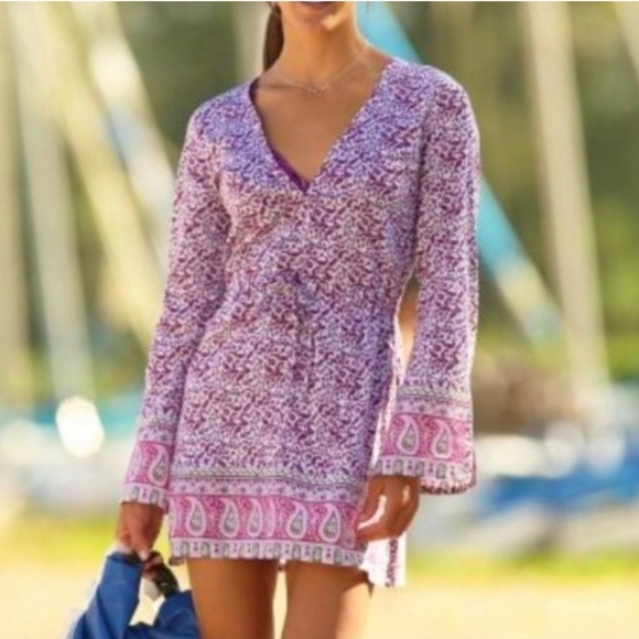 Athleta Laguna Paisley Coverup in Raspberry Surat Color EUC SZ XS - Picture 1 of 10